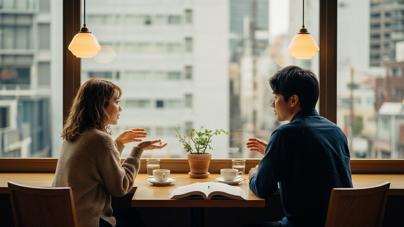 カフェで会話を楽しむ2人